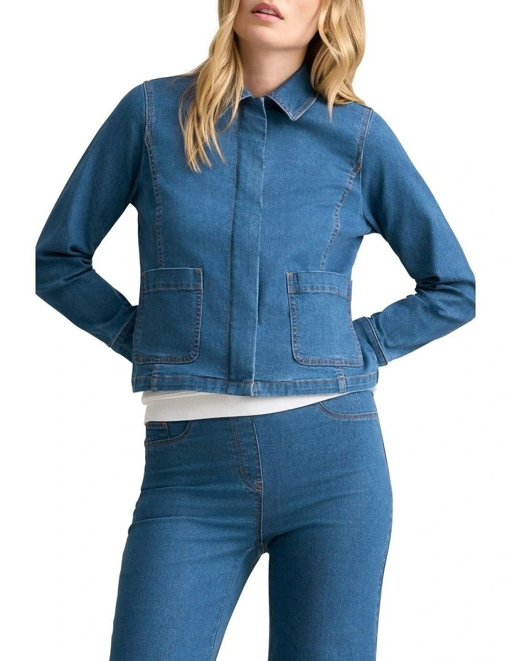 Cropped Denim Jacket in Dark Denim image 3