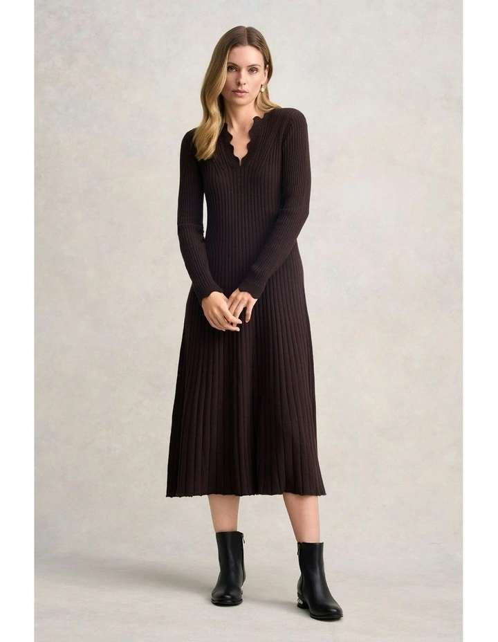 Graduated Rib Wool Dress in Chocolate image 5