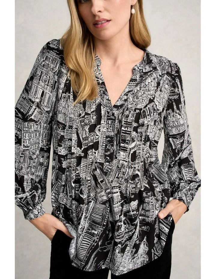Long Sleeve Light Weight Blouse in France Capital Print image 2