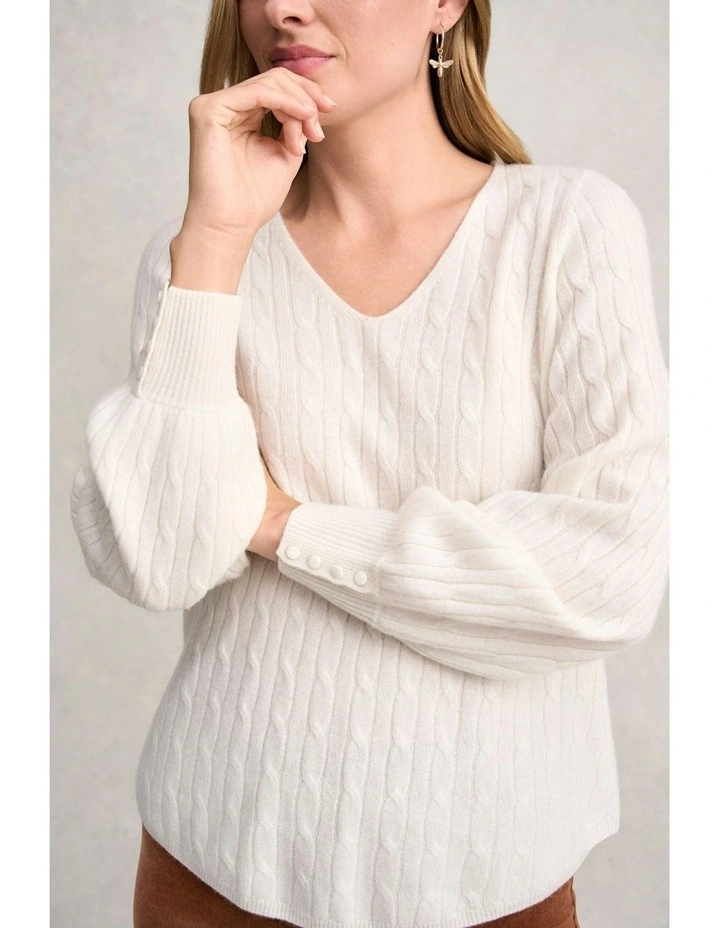 Cashmere Blouson Sleeve Jumper in Cream image 6