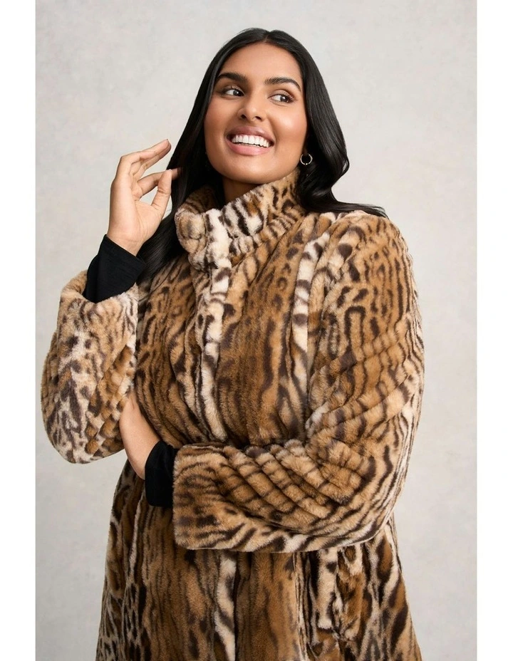 Faux Fur Coat in Brown image 1