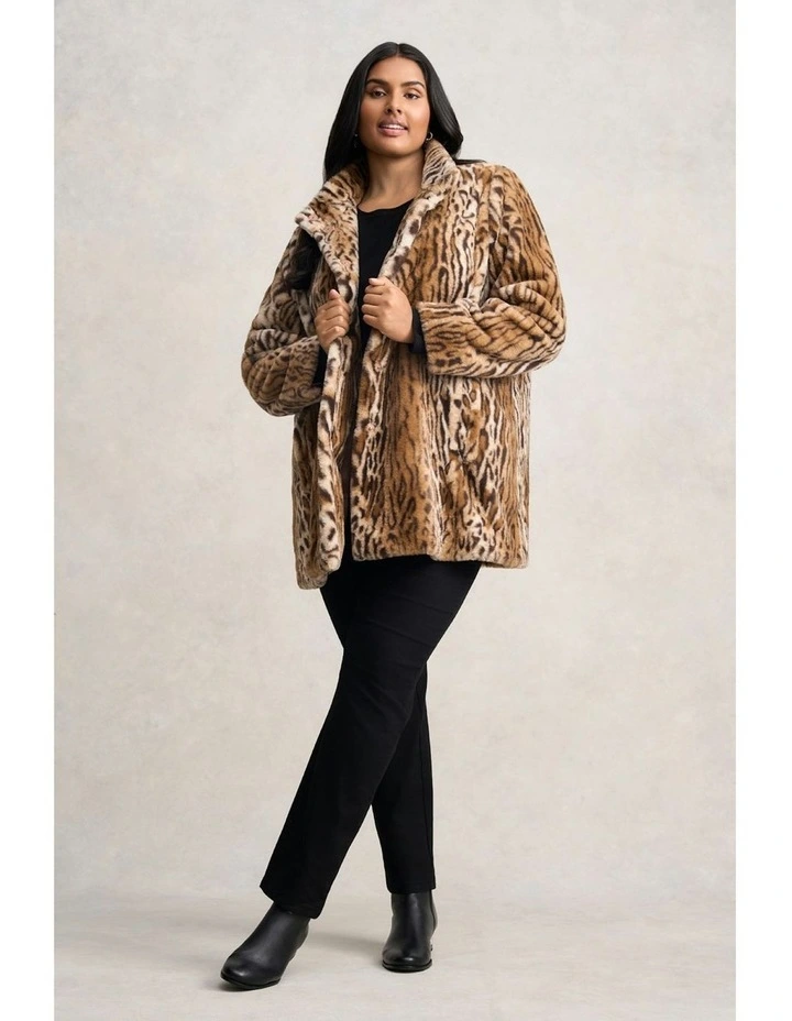 Faux Fur Coat in Brown image 3