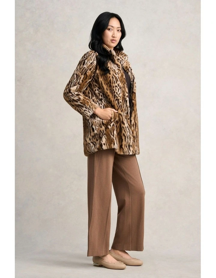 Faux Fur Coat in Brown image 5