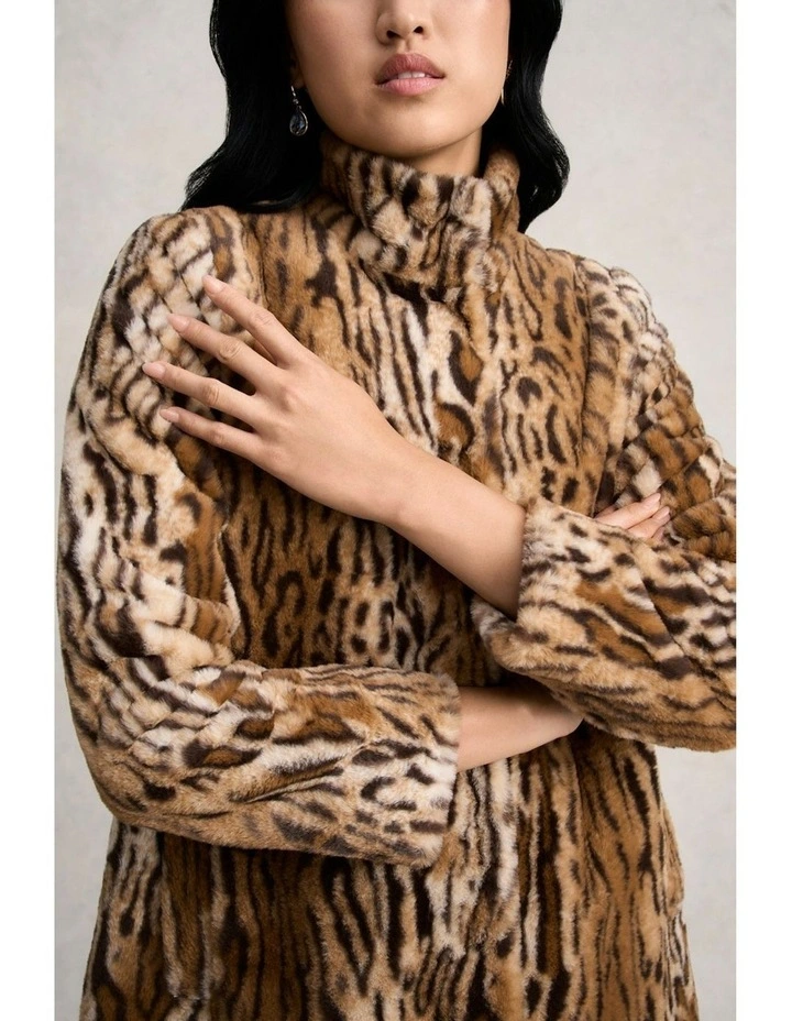 Faux Fur Coat in Brown image 6
