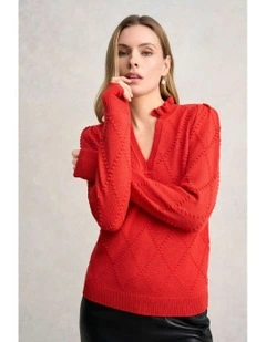 Jacquard Wool Jumper in Tomato