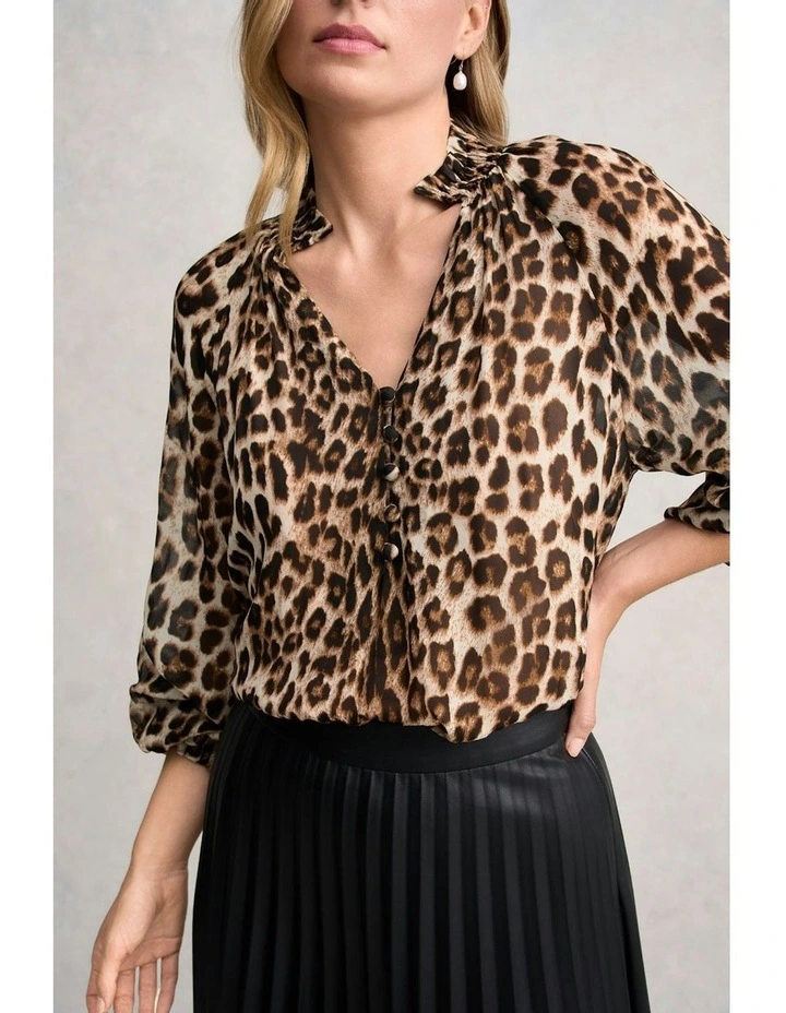 Leopard Print Georgette Blouse in Brown image 6