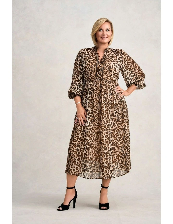 Georgette Print Dress in Brown image 1