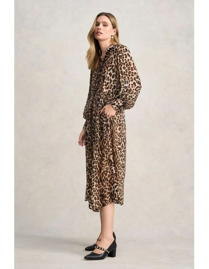 Georgette Print Dress in Brown image 6