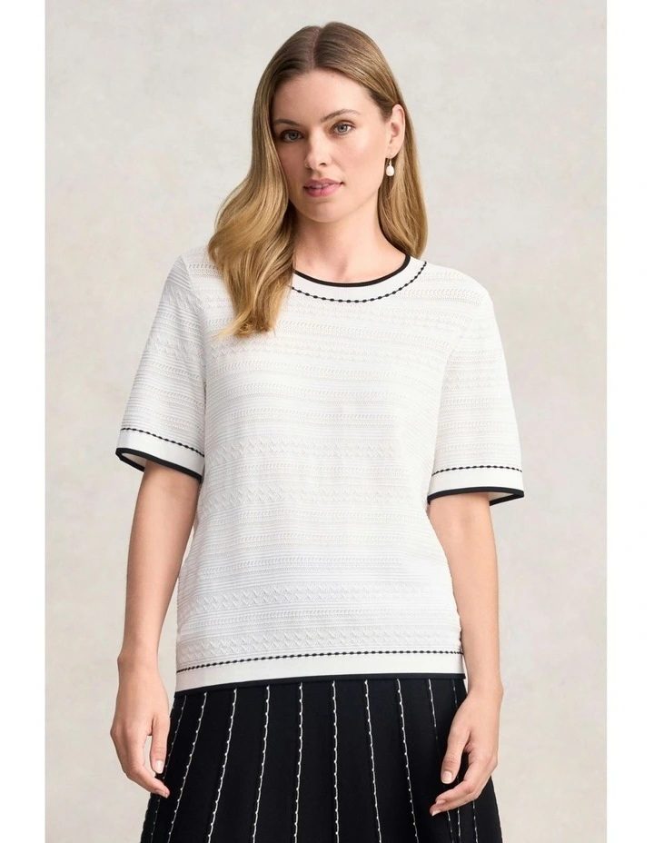 Jacquard Knit Top in White image 1