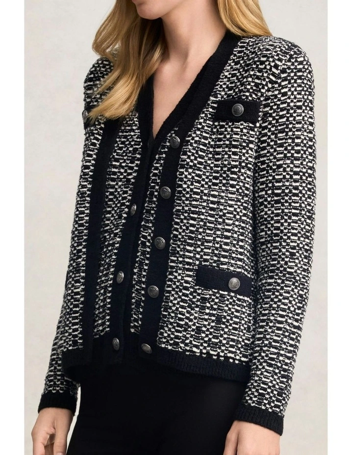 Tape Yarn Cardigan in Black Multi image 5