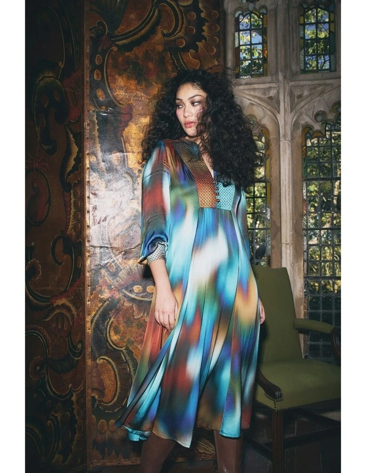 Beaded Smock Dress in Multi image 3