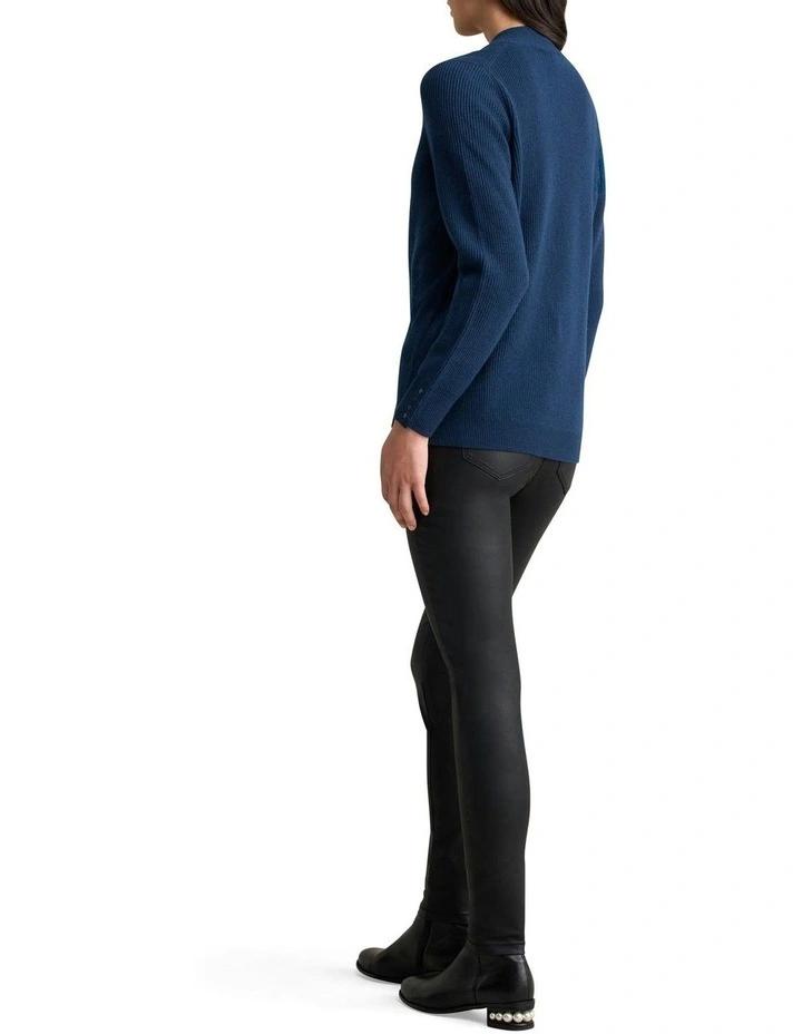 Ribbed V-Neck Wool Jumper in Midnight Blue image 4