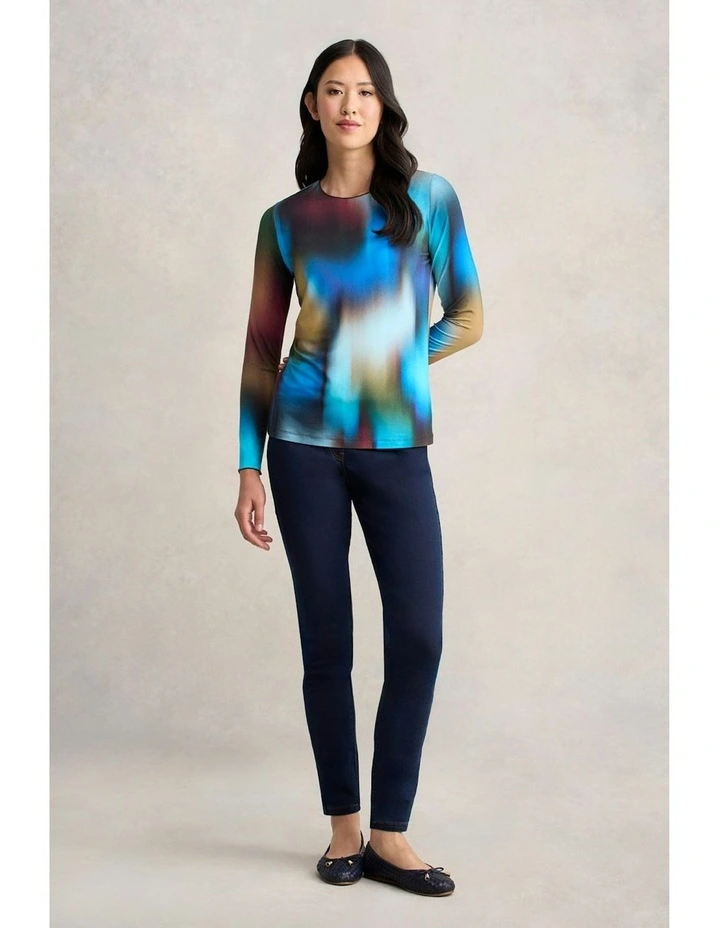 Long Sleeve Crew Neck Top in Multi image 3