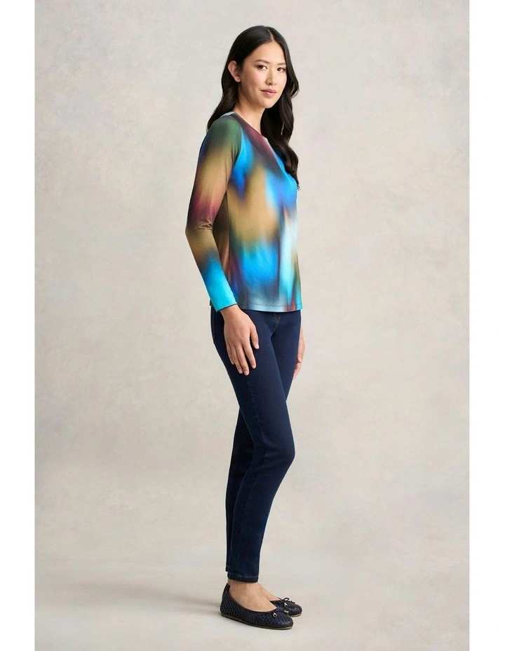 Long Sleeve Crew Neck Top in Multi image 4