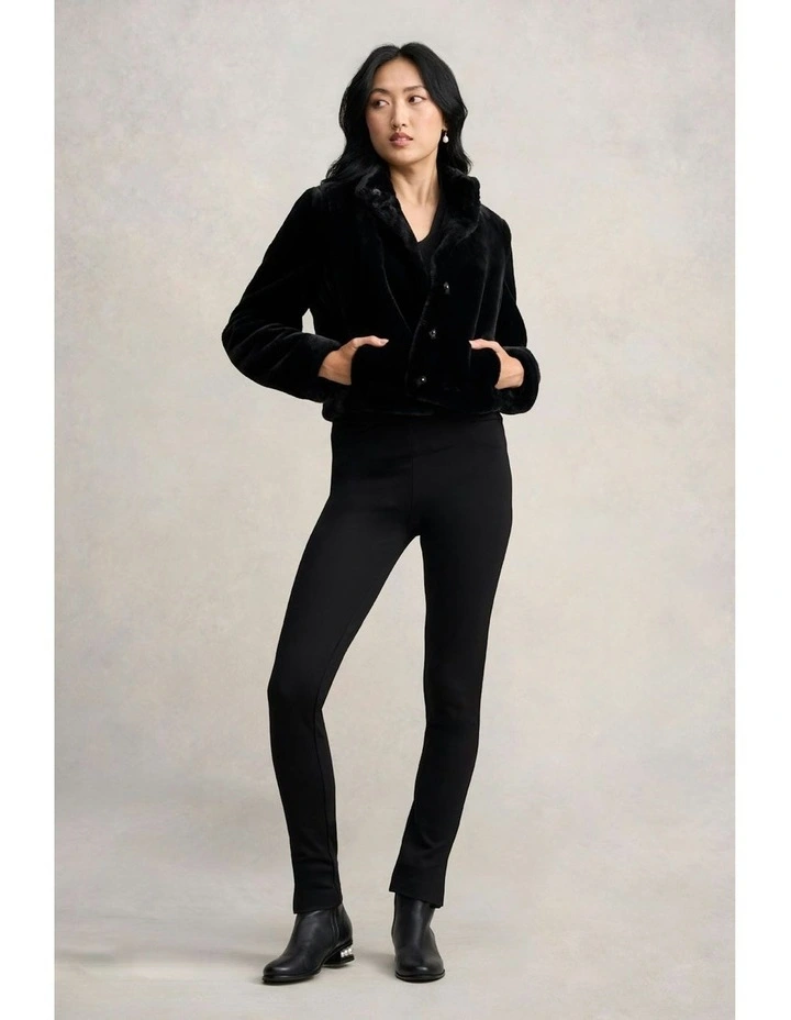 Faux Fur Cropped Jacket in Black image 1