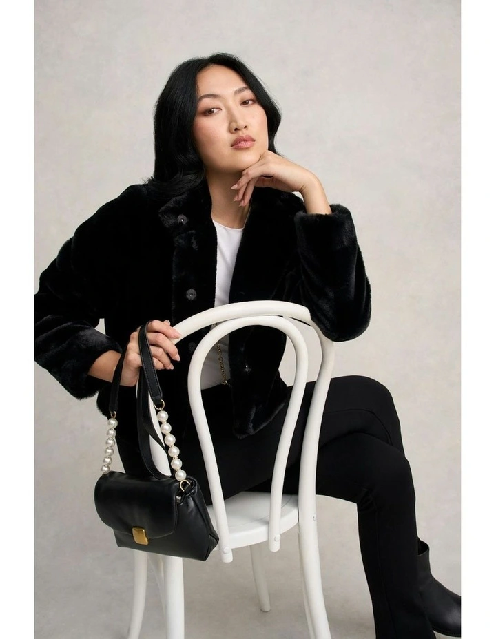 Faux Fur Cropped Jacket in Black image 5