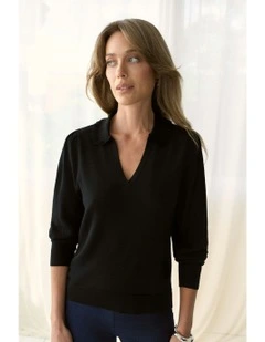 Long Sleeve Wool Knit Jumper in Black