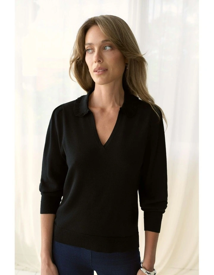 Long Sleeve Wool Knit Jumper in Black image 1