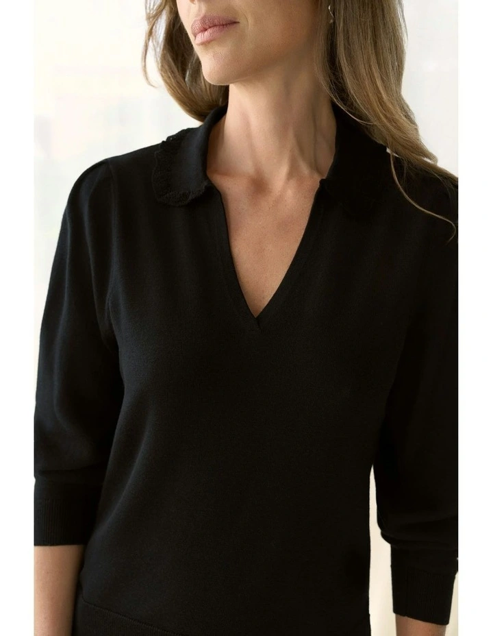Long Sleeve Wool Knit Jumper in Black image 5