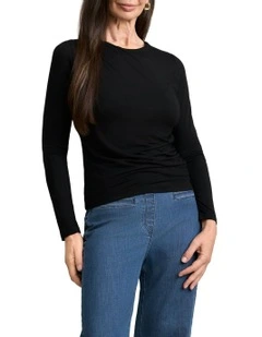 Draped Jersey Top in Black