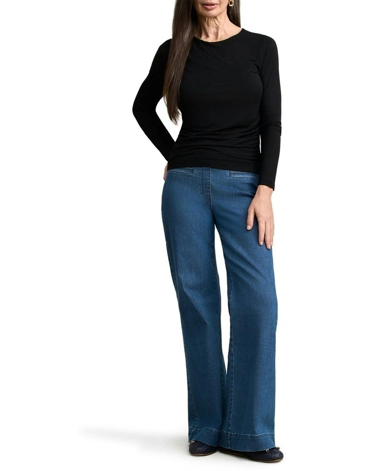 Draped Jersey Top in Black image 2