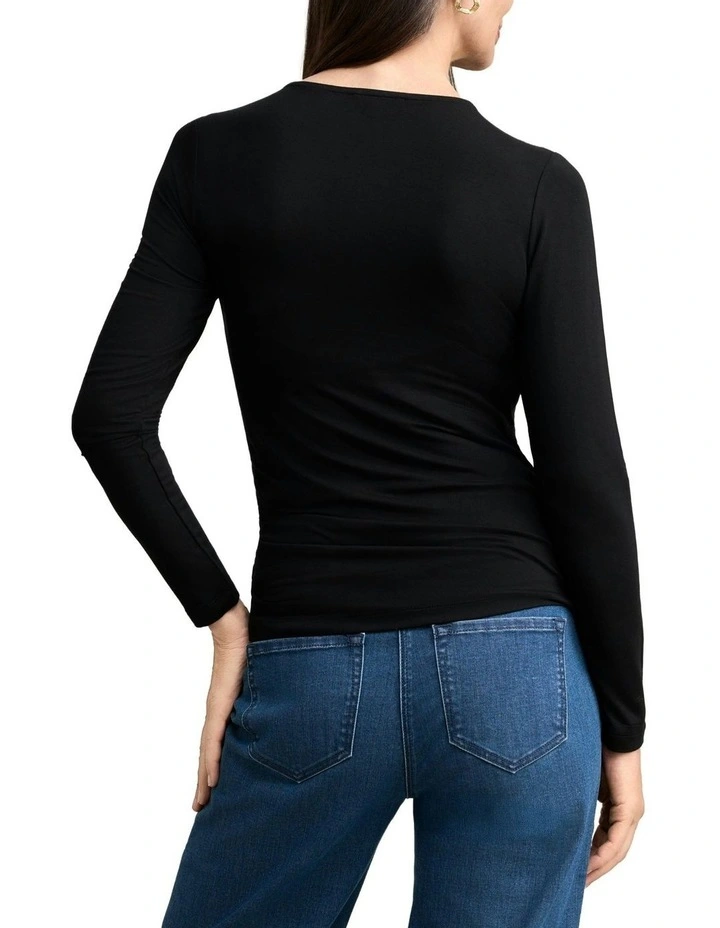Draped Jersey Top in Black image 3