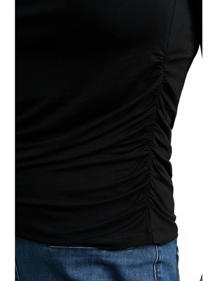 Draped Jersey Top in Black image 4