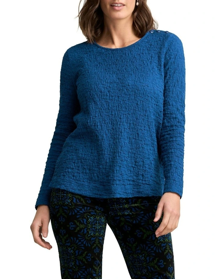 Crinkle Cotton Long Sleeve T-shirt in Cobalt image 1