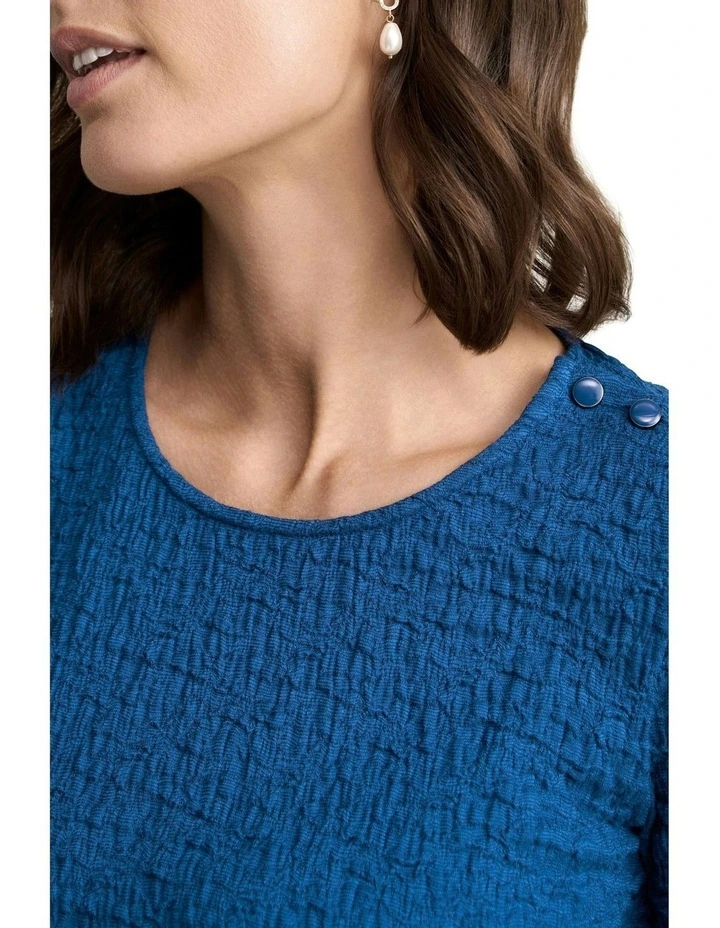 Crinkle Cotton Long Sleeve T-shirt in Cobalt image 2