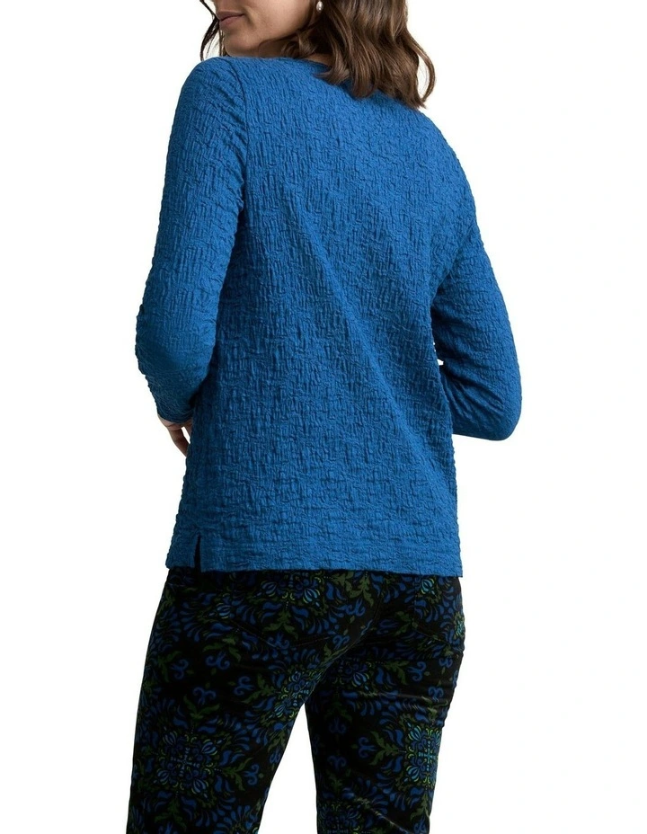 Crinkle Cotton Long Sleeve T-shirt in Cobalt image 4