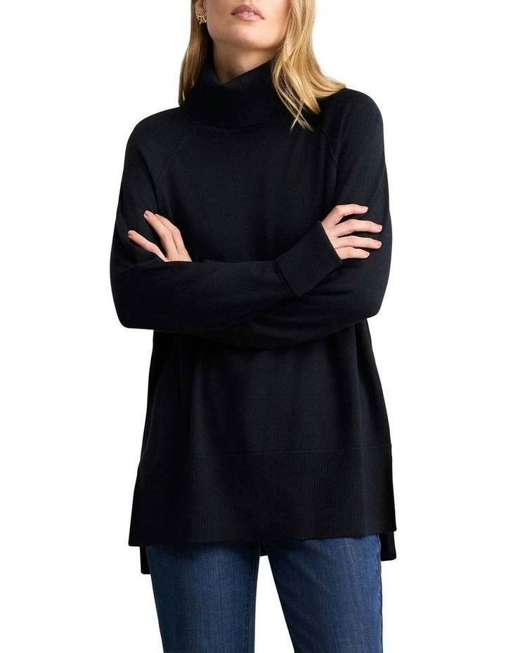 Side Split Merino Wool Jumper in Ink image 1