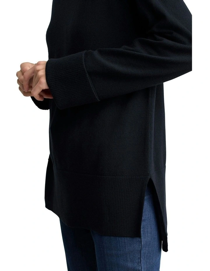 Side Split Merino Wool Jumper in Ink image 2