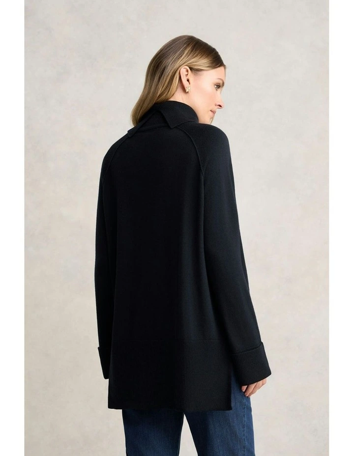 Side Split Merino Wool Jumper in Ink image 6