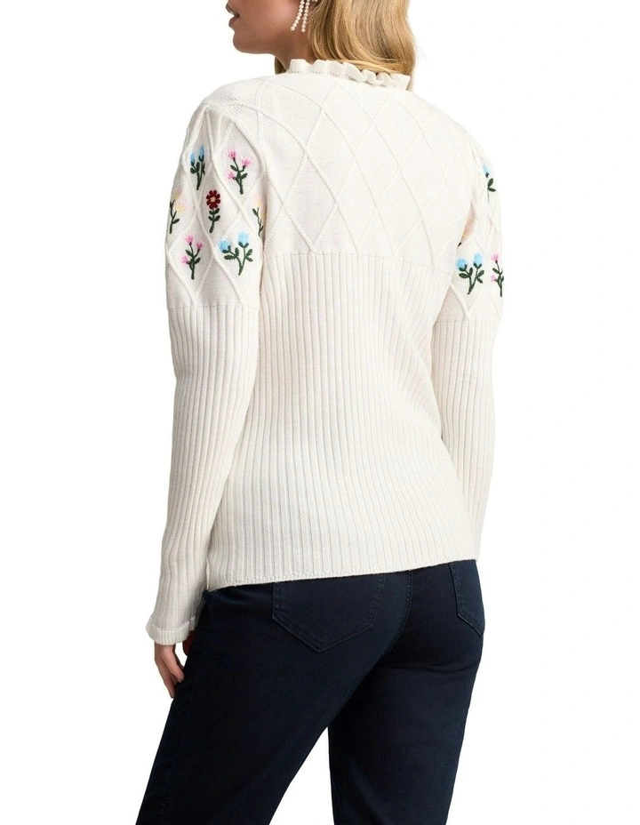 Embroidered Wool Jumper in Cream image 3