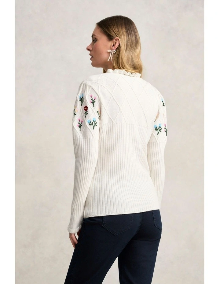 Embroidered Wool Jumper in Cream image 6