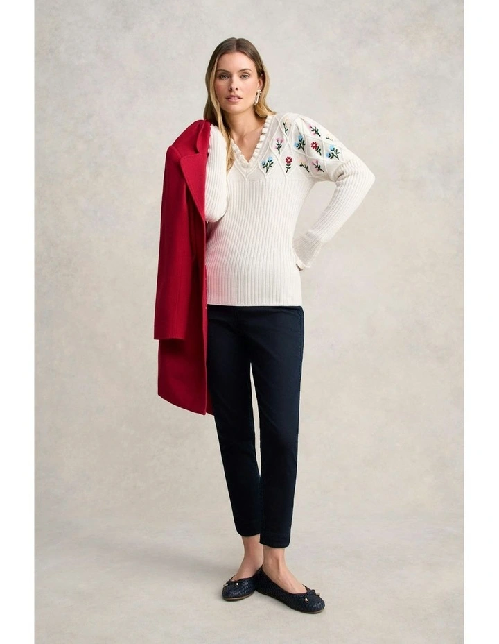 Embroidered Wool Jumper in Cream image 7