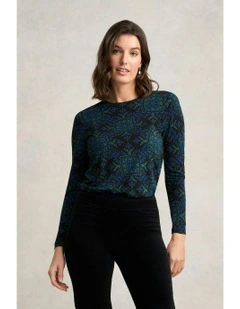 Long Sleeve La Boheme Print Crew Neck Top in Blue