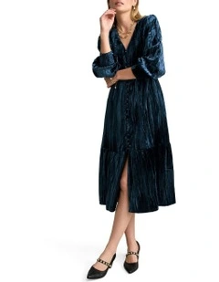 Velvet Tier Dress in Ocean