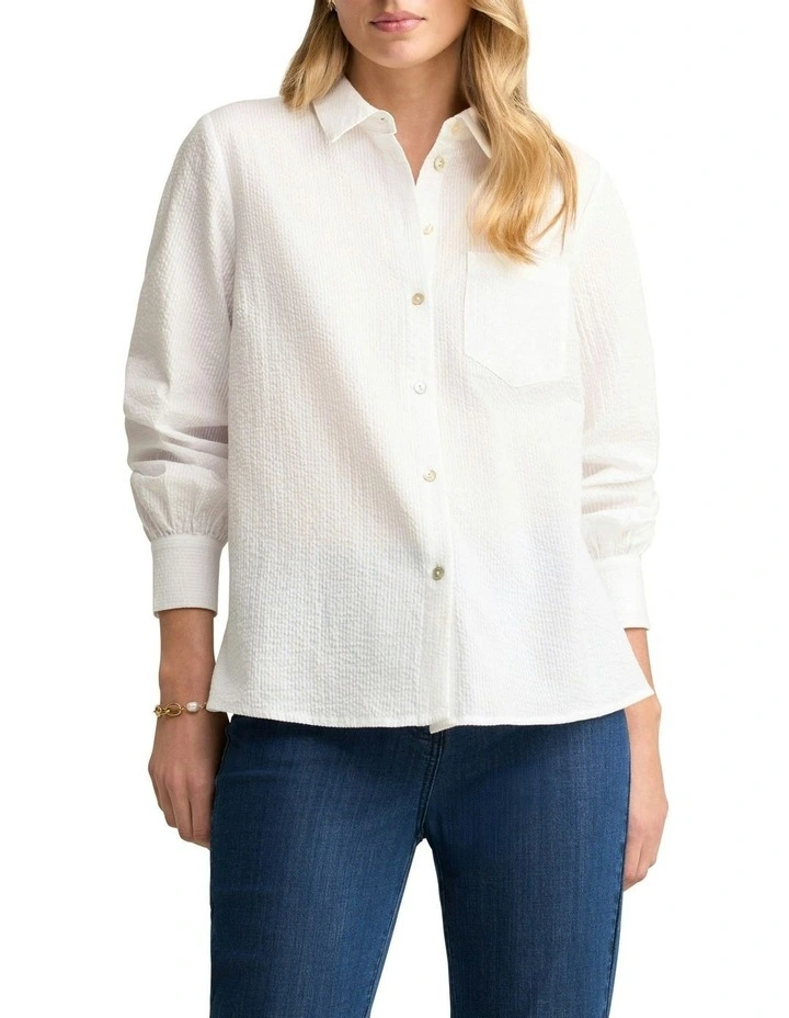 Cotton Seersucker Shirt in White image 1