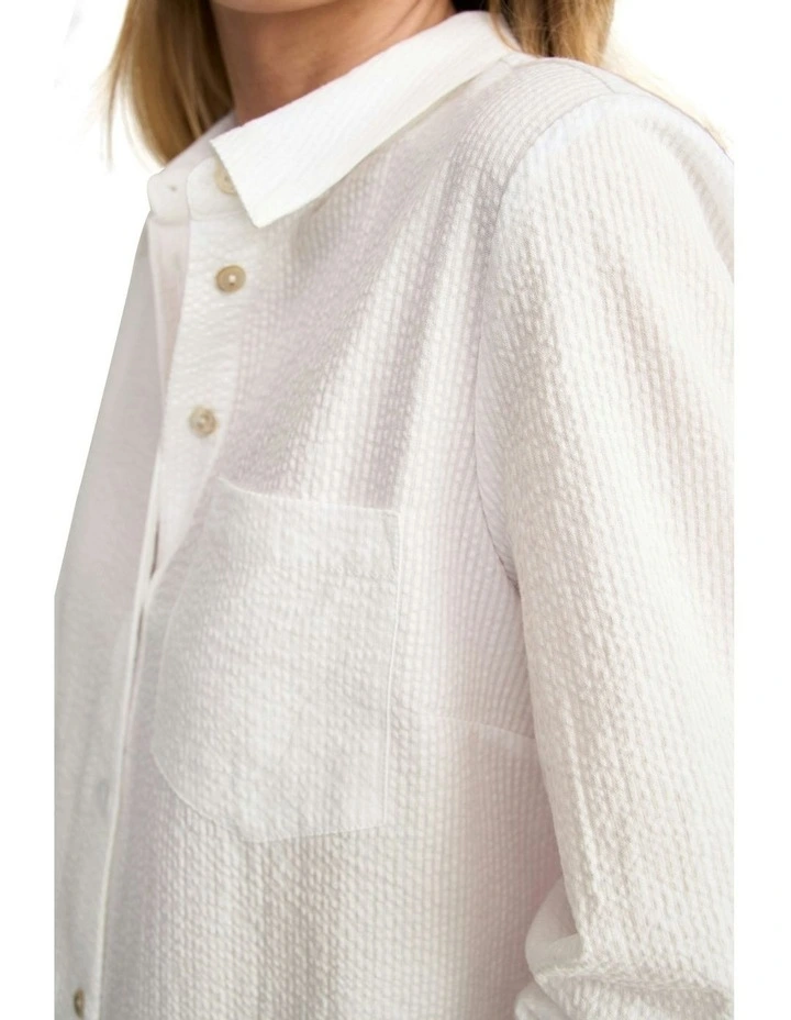 Cotton Seersucker Shirt in White image 2