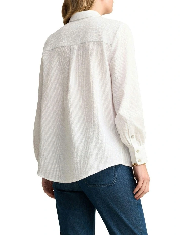 Cotton Seersucker Shirt in White image 4