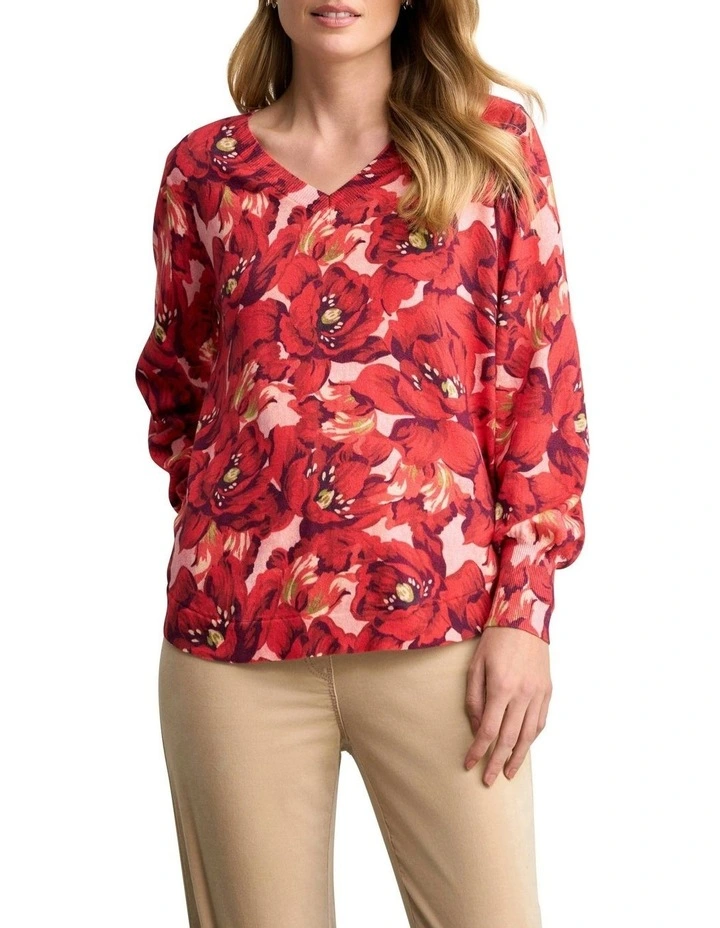 Blouson Sleeve Jumper in Rouge Magnolia image 1