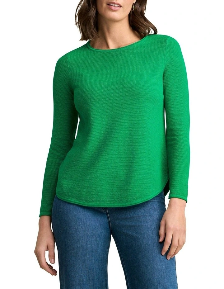 Cotton Mix Stitch Jumper in Emerald image 1