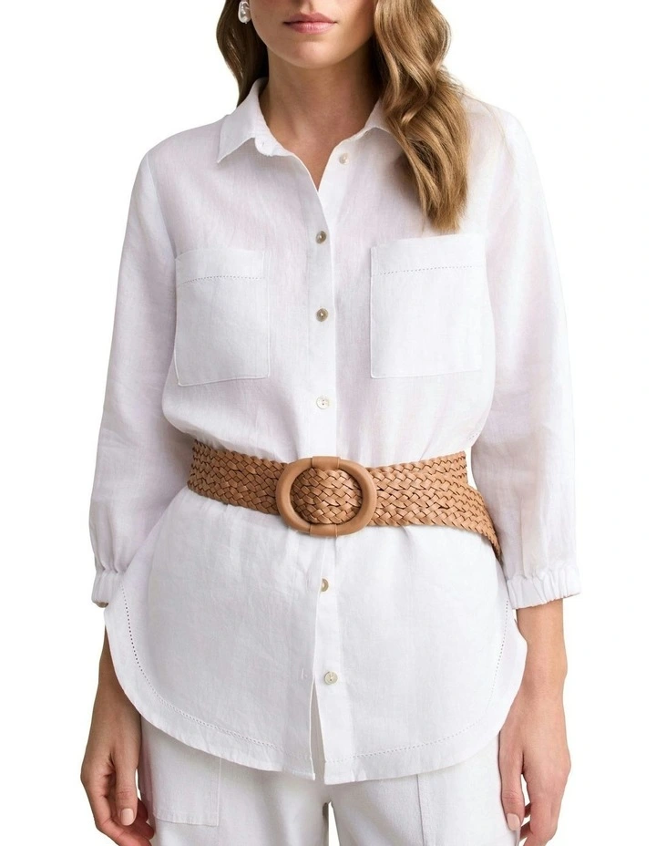 Woven Leather Belt in Light Tan image 1