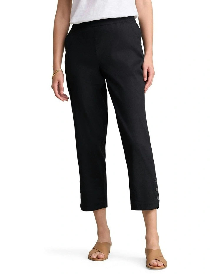 Curved Hem Linen Pant in Black image 1