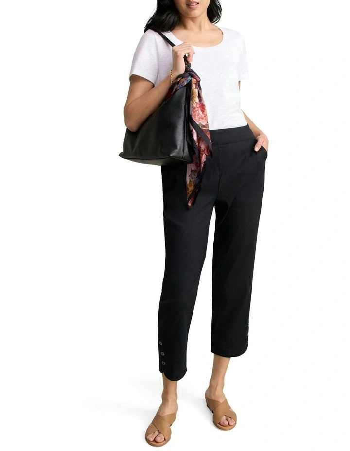 Curved Hem Linen Pant in Black image 2