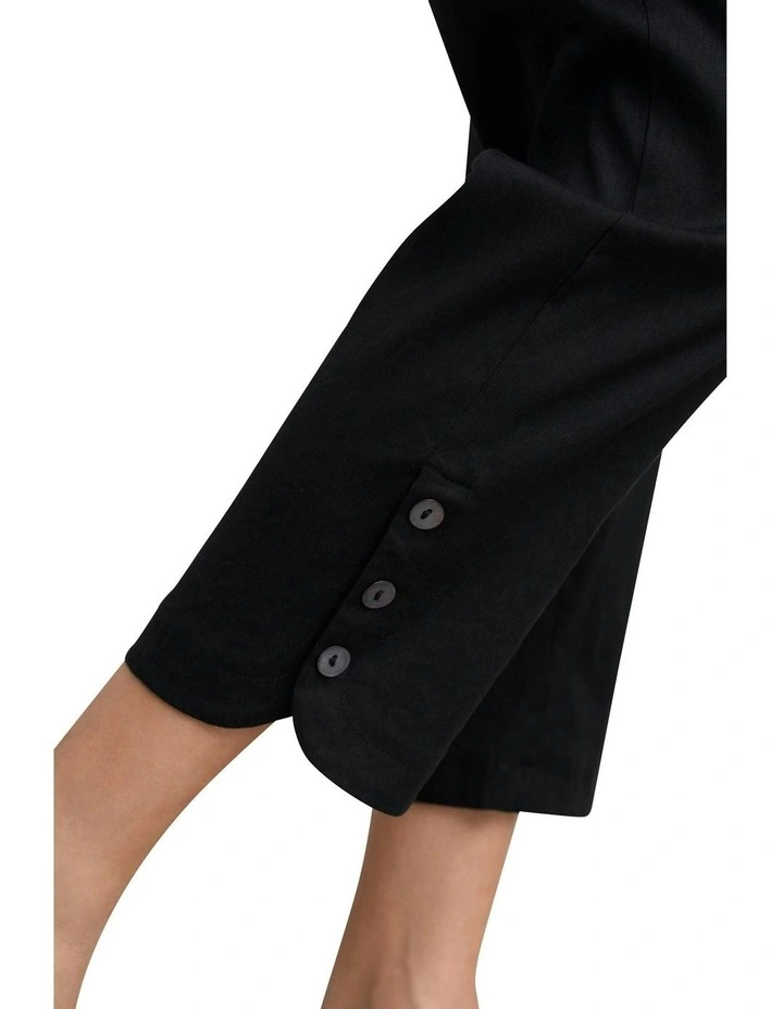 Curved Hem Linen Pant in Black image 3