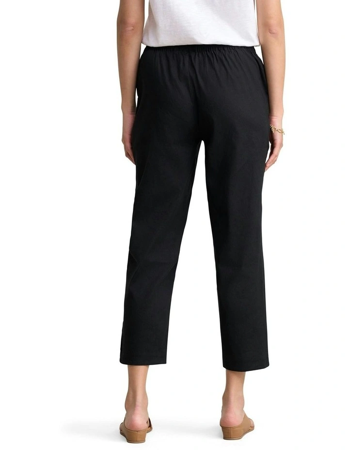 Curved Hem Linen Pant in Black image 4