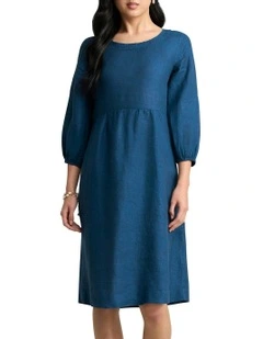 Linen Dress in Navy Delave