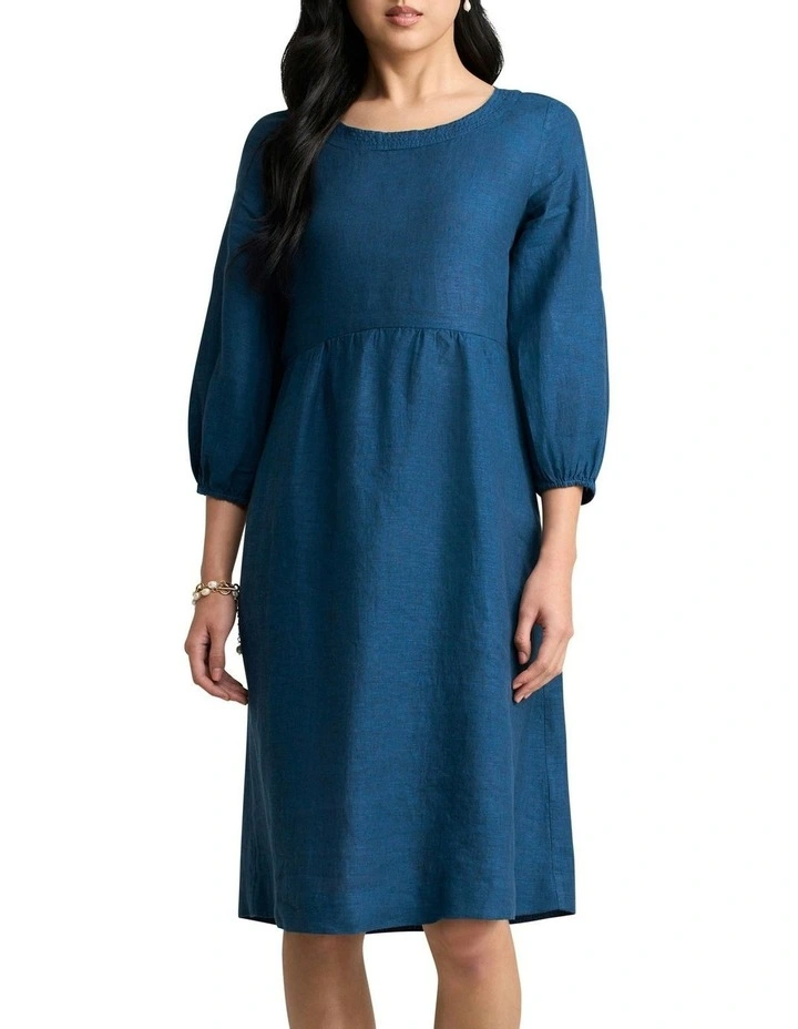 Linen Dress in Navy Delave image 1